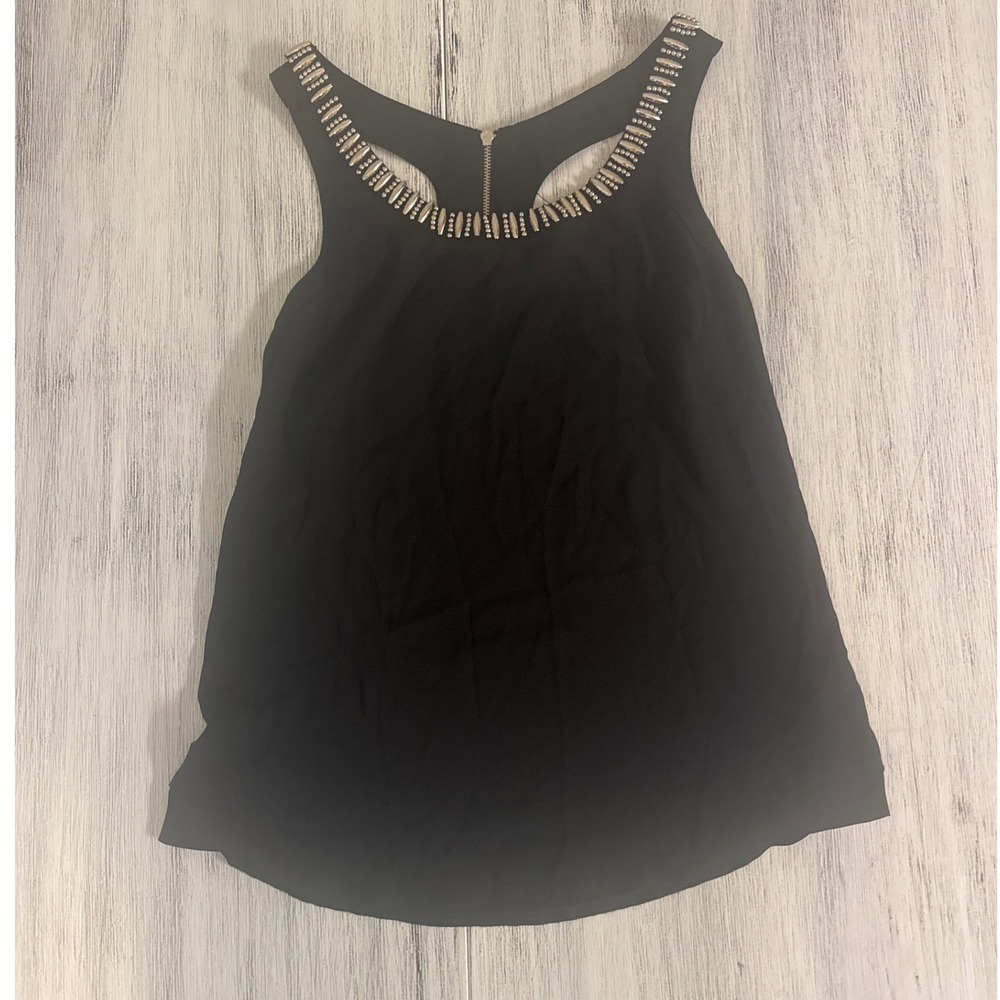 Express Womens Black Beaded Neckline Racerback Tank Top Size XS‎ Exposed Zipper